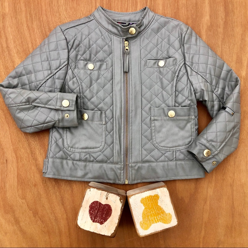 Faux Leather Grey Motorcycle Girls Jacket size 5/6